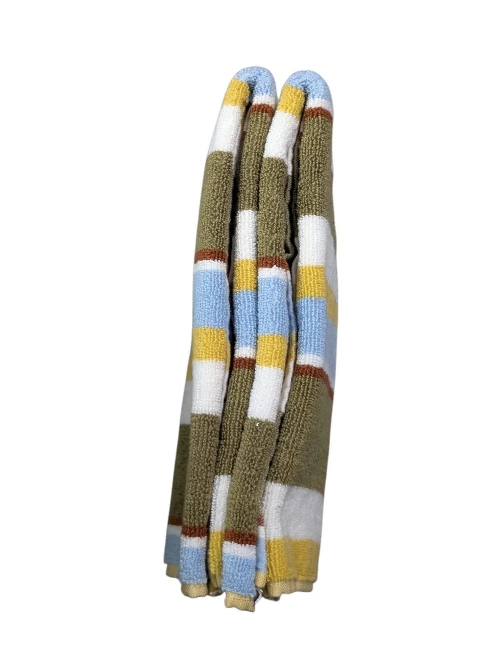 Striped Cotton Hand Towels - Olive, Blue, Yellow, White 2PC Set